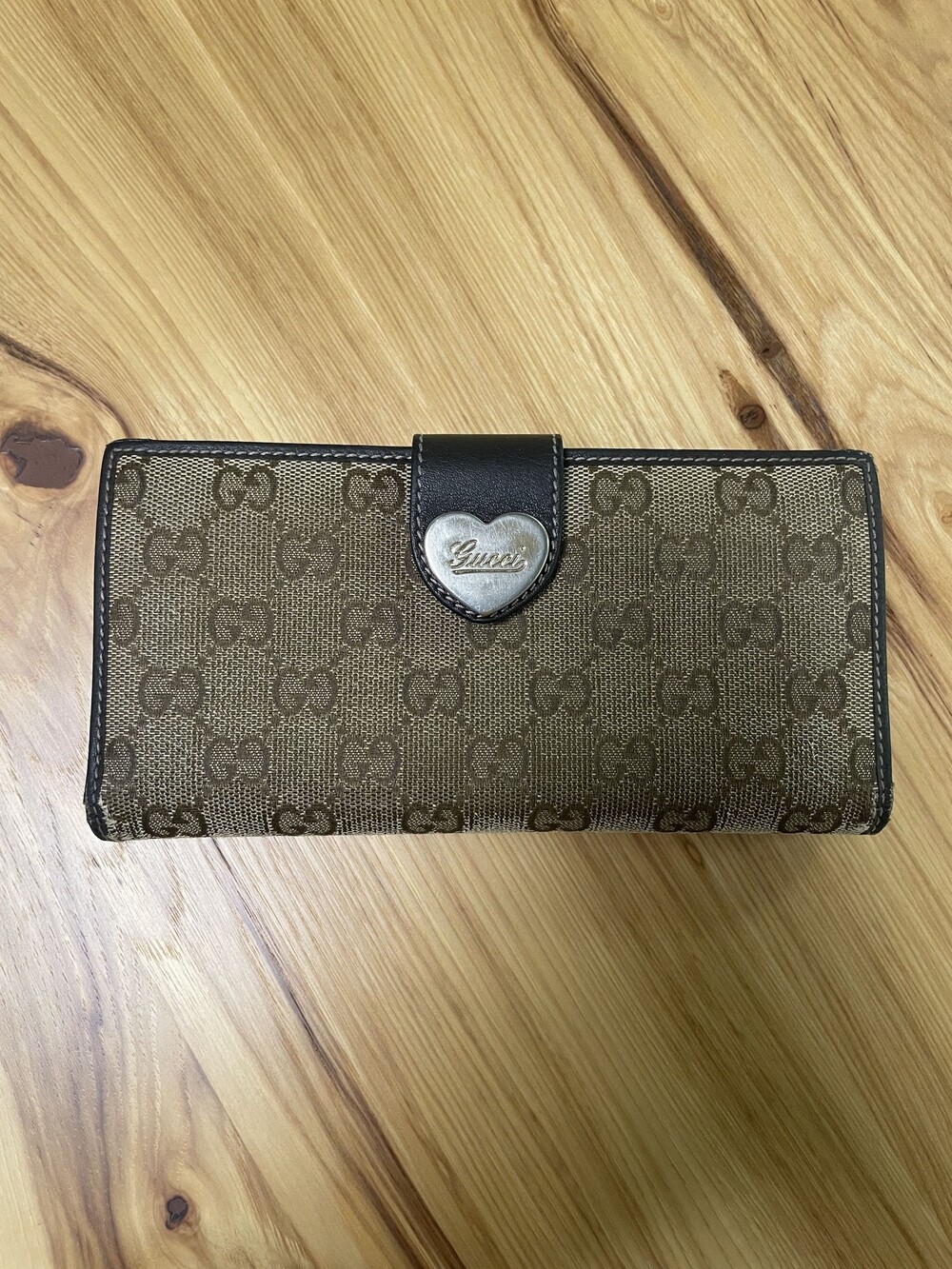 Gucci Wallet Brown GG Patterned Fabric with Brown Leather Trim
